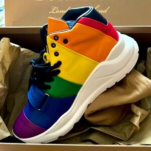 New gorgeous colorful Burberry Regis Rainbow Stripe High-Top Sneakers